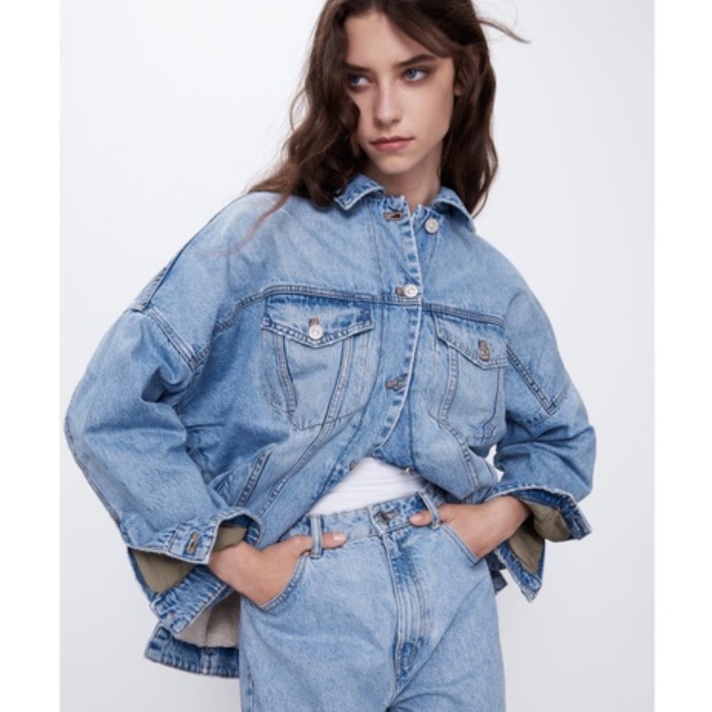 NWT Zara Oversize Denim Jacket w/ Faux Shearling - Picture 16 of 16